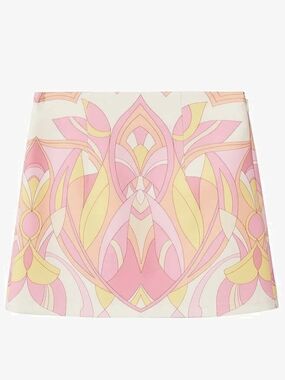 Mango Printed Mini Skirt Pink Yellow Retro Pucci Style Size Large